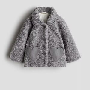H&M Cozy Teddy Heart -Pocket Gray Jacket Size 3T NWT